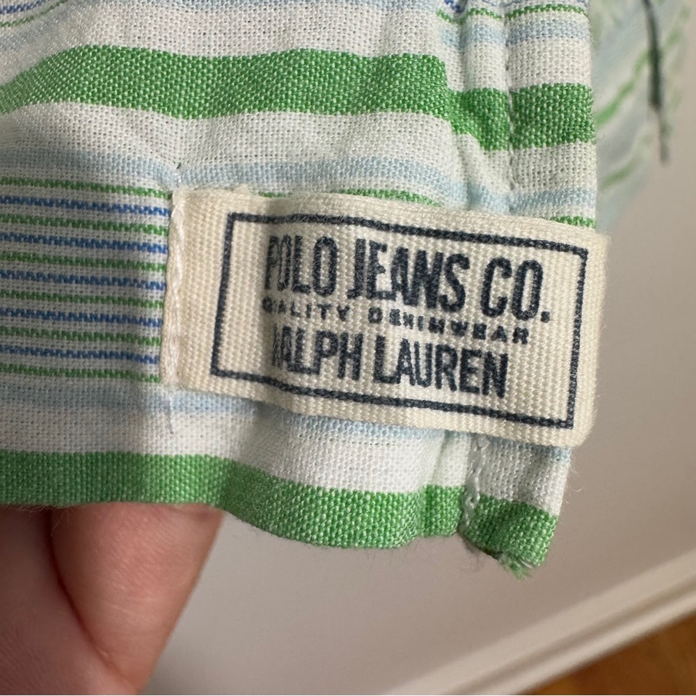 Ralph Lauren Polo Jeans Co Green White Striped Button Up‎ Shirt Size XL - Picture 6 of 10